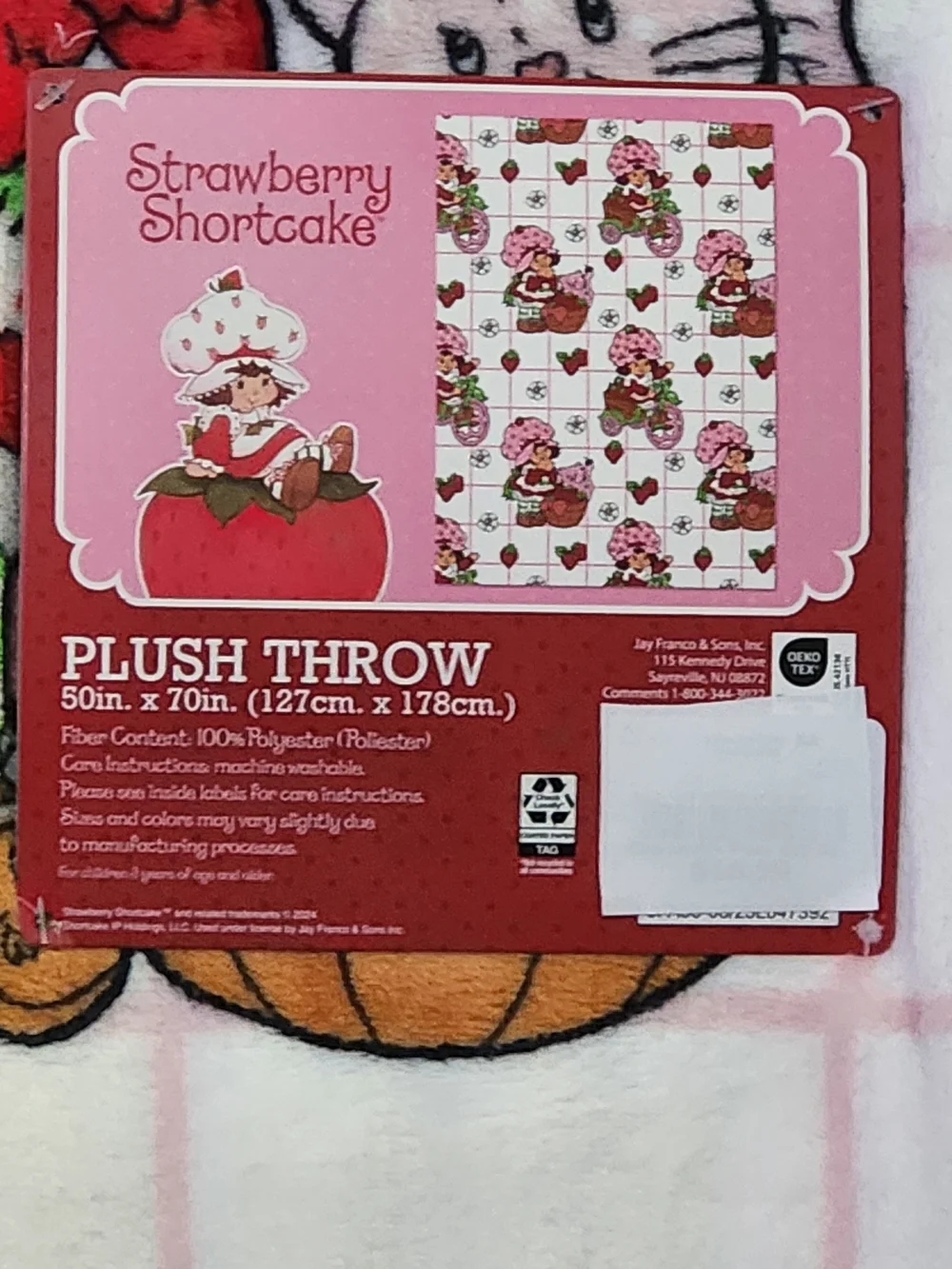 Strawberry Shortcake And Custard Cat Plush Throw Blanket - Pink & White
